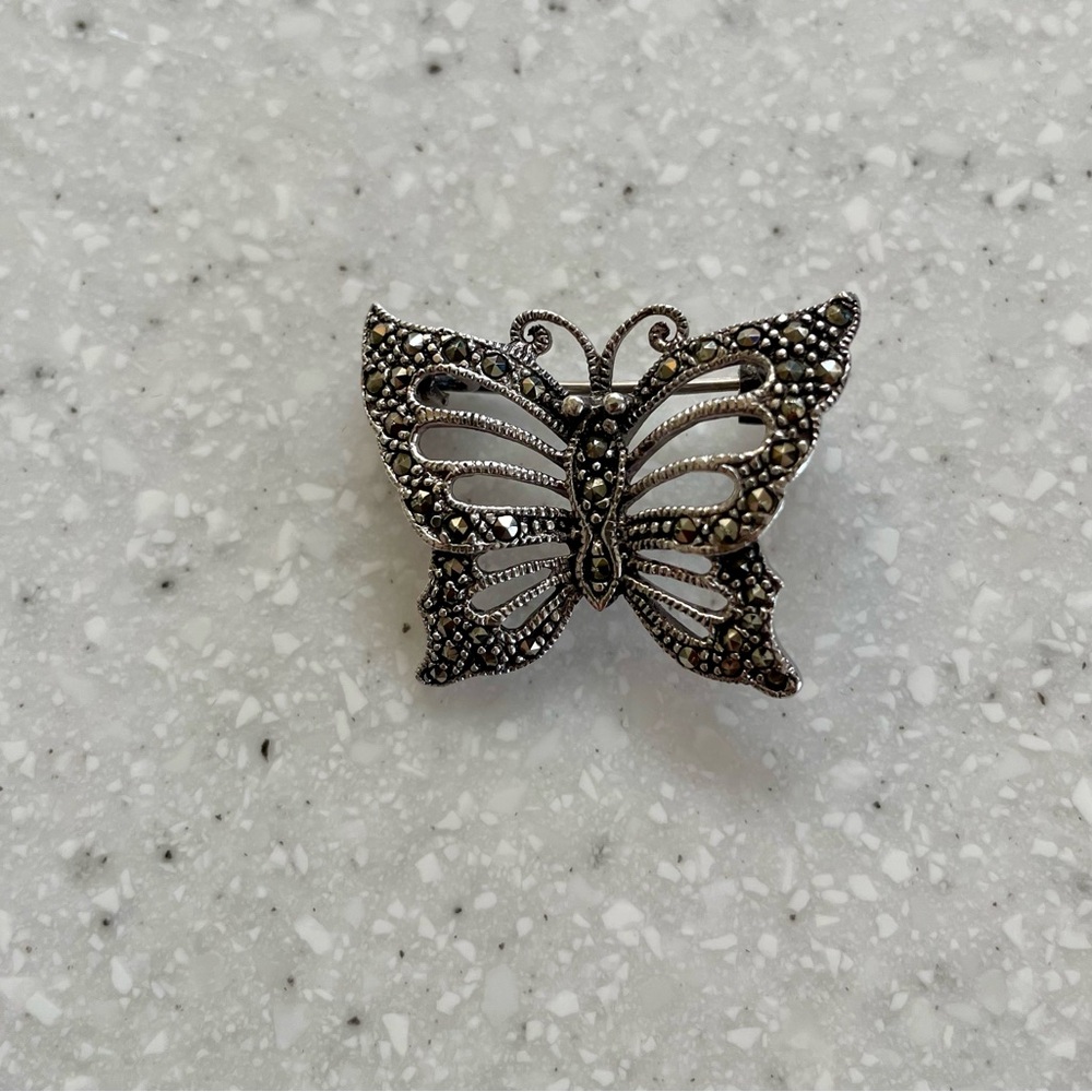 Tiny Marcasite Silver Butterfly Pin